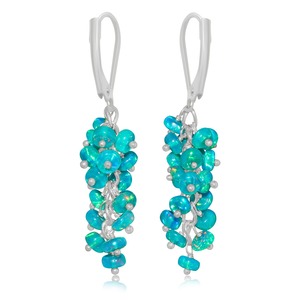 Blue Green Natural Stone Opal Dangle Earrings Silver Tone Lever <b>Back</b> <b>Drop</b> Beaded Chain Jewelry for Women Party - Product Image 1