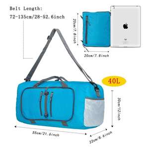 Sac de voyage pliable 40L, sac de sport léger et pliable avec bandoulière réglable et poches pour hommes et femmes - Product Image 6