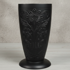 Jarrón de Flores Negro Mate Vintage con Patrón Floral 3D en Relieve, Maceta Decorativa Elegante de Estilo Nórdico para Decoración del Hogar, Centro de Mesa para Bodas - Product Image 1