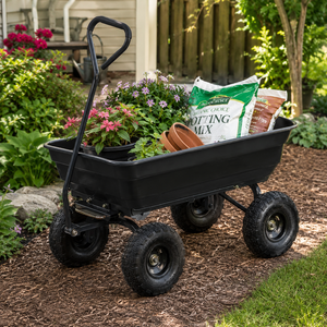 Carretilla de jardín Poly con neumáticos de 10 pulgadas, 37x8.27x20 pulgadas, capacidad de carga de 600 lb para transportar tierra, leña y grava ODGGAD007 - Product Image 1