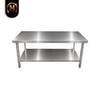 Table de travail de qualité supérieure, grande capacité, finition mate brossée, 2 niveaux, pieds réglables, acier inoxydable, cuisine commerciale