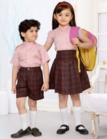 Ensemble uniforme scolaire unisexe pour l'école primaire, robe bleu Oxford à carreaux, écharpe rouge, chemise à manches courtes, confortable, durable, respirant