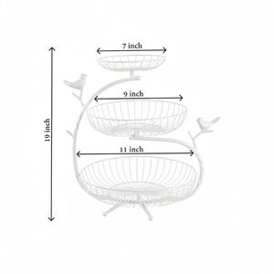 Three Tier Wire Fruit <b>Basket</b> Storage Rack Round Modern Kitchen Stand Type White Metal Wire Non Folding <b>Stackable</b> Fruit Holder - Product Image 2