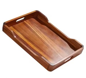 Plateau de service rectangulaire en bois, design minimaliste solide, fait main, poli, pour hôtel et restaurant - Product Image 1