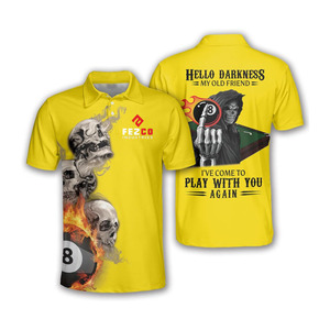 Camisa Polo de Billar para Hombre con Estampado de Calaveras y Bola 8, Casual, Manga Corta, Tejido de Poliéster, Diseño de Billar - Product Image 1