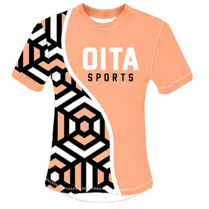 Camiseta de Rugby Geométrica en Negro, Blanco y Durazno, Manga Corta, Cuello Redondo, Personalizable, Transpirable, para Entrenamiento Deportivo, Ropa Deportiva de Alto Rendimiento - Product Image 1