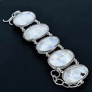 Natural Rainbow Women's <b>Bracelet</b> Natural Cabochon Gemstone 925 Sterling Silver Plating Birthstone Party Jewelry Gift - Product Image 3