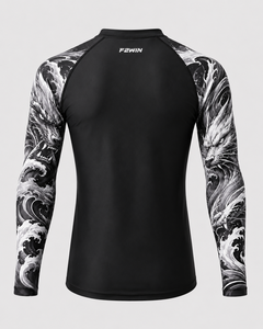 F2WIN Rashguard Unisexe à Manches Longues, Imprimé Vague de Dragon Noir, Séchage Rapide, Compression, Anti-Bactérien, Spandex/Polyester, Haut de Sport - Product Image 4