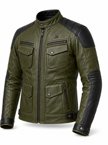 Chaqueta de Motocicleta de Cuero Utilitaria |   Diseño Transpirable para Invierno |   Colores Verde Oliva/Azul/Borgoña |   OEM/ODM Personalizable |   Premium - Product Image 2
