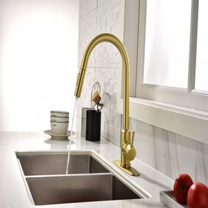 Brushed Gold Pull Down Sprayer Kitchen Faucet with Touch Technology - Product Image 6