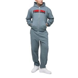 Chándal de Algodón 100% de Primera Calidad para Hombre con Cremallera, 400 GSM, Logotipo Bordado Personalizado de Alta Calidad, Chándal Estampado Oversize 2026 - Product Image 1