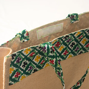 Eco Friendly and Customized Plane Burlap <b>Jute</b> Tote <b>Shopping</b> <b>Bag</b> with Green Cotton Printed Patch and Cotton Self Handle - Product Image 4