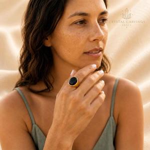 Natural Black Onyx <b>Ring</b> 3.5 Carat Oval Gemstone Signet <b>Ring</b> Bezel Set Womens <b>Statement</b> Jewelry Custom Gold Plated <b>Silver</b> <b>Ring</b> - Product Image 2