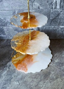 Custom Resin Cupcake Stand – Three <b>Tier</b> Dessert Display with Flowers & Gold Leaf - Product Image 4