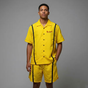 Ensemble court pour homme 100 % coton, personnalisable avec logo imprimé, polo et short, style streetwear, couleur unie, rayures noires, ensemble 2 pièces - Product Image 4