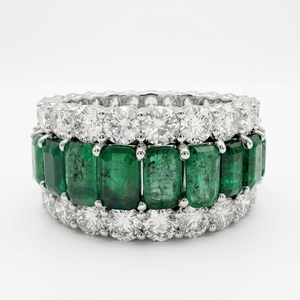 Anillo de Diamantes con Corte Redondo y Esmeralda en Platino PT950 |   Joyería de Diamantes con Certificación IGI de 10.18 CT - Product Image 2