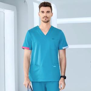 TANAZAINRA INTERNATIONAL Cotton 200G V-<b>Neck</b> Top and Drawstring Scrub Pant Scrub Set Premium Quick Drying Hospital Unisex Jersey - Product Image 4
