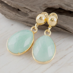 Aqua Chalcedony ชุบทองเงินสเตอร์ลิงทำด้วยมือต่างหูแฟชั่น - Product Image 2