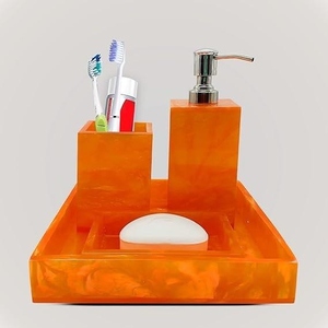 Resin Bathroom <b>Set</b> Premium Bathroom Decor Collection Including <b>Soap</b> Dispenser Holder and Storage Tray for Home Hotel and Spa - Product Image 1