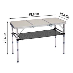 Portable Lightweight Aluminum Camping <b>Table</b> <b>with</b> <b>Adjustable</b> <b>Height</b> 3 Settings Foldable Mesh Storage Shelf Easy to Use - Product Image 4