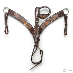 Kaamkaaj Ensemble de sellerie western en cuir véritable pour cheval, avec têtière perlée et collier de poitrail à fermeture à boucle, ajustement standard pour l'équitation - Product Image 6