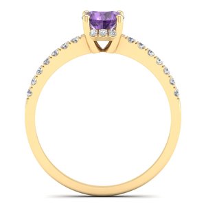 แหวนแต่งงานเพชรแท้ IGI Certified แบบสั่งทำพิเศษจาก REYES แหวนทองคำแท้ 14K สีเหลืองประดับพลอยอเมทิสต์สำหรับผู้หญิง - Product Image 4