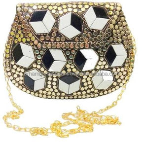 Pochette ethnique indienne de luxe en métal mosaïque de pierre taillée à la main pour femmes/filles sacs de soirée artisanat de luxe à l'étranger - Product Image 1