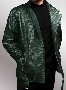 Chaqueta de Cuero de Cocodrilo Negra de Lujo para Hombre, Hecha a Mano, Prenda Exterior Genuina, Moda de Invierno Personalizada - Product Image 3