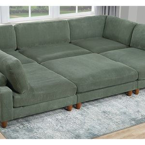 Sage contemporaneo 6 pezzi di velluto a coste Set componibile componibile 2x angolo cuneo 3x poltrone senza braccia 1x pouf soggiorno divano - Product Image 3