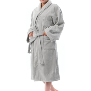 Peignoirs de bain à capuche unisexes de luxe pour hôtel et spa, avec poche avant, design de logo personnalisé, pack combiné, 100% coton, séchage rapide, respirant, couleur gris - Product Image 2