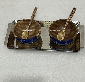 Bols de service pour soupes et salades en bois et résine, écologiques et polis, style américain, pour usage domestique, ensemble de vaisselle de mariage en stock - Product Image 3