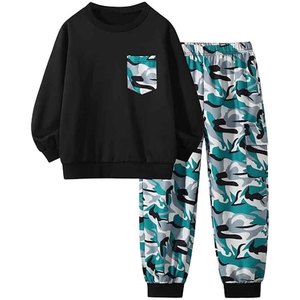 Conjunto de Sudadera Unisex con Estampado de Camuflaje, Sudadera Negra con Bolsillo, Tejido de Algodón, Estilo Casual para Otoño, Corte Holgado, Manga Regular - Product Image 3