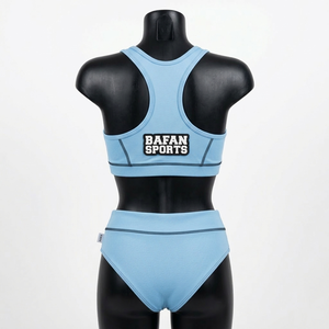 Conjunto de Bikini para Mujer, Tela de Poliéster y Elastano de 200 GSM, Traje de Baño Azul Cielo con Paneles, Logotipo Personalizado - Product Image 6