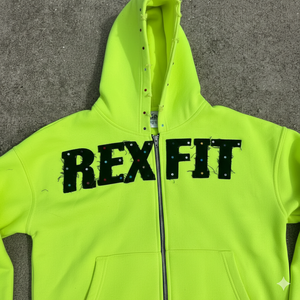 Sweat à capuche zippé personnalisé pour homme en molleton bouclette 400 GSM, coupe ample, broderie vieillie, style streetwear, avec strass - Product Image 4