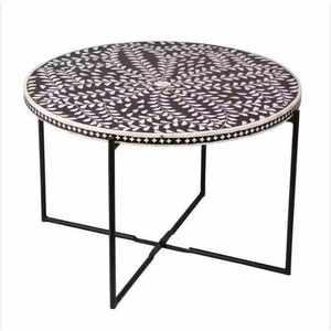 Mesa de Noche de Lujo, Duradera y Ecológica, con Incrustaciones de Hueso, Diseño de Mosaico Geométrico, Muebles Artesanales Bohemios de la India, Venta al Por Mayor - Product Image 6
