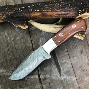 Cuchillo de Caza de Acero de Damasco Hecho a Mano, Personalizable, con Mango de Madera, Funda de Cuero para Supervivencia al Aire Libre y Camping, OEM - Product Image 1