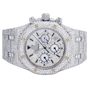 นาฬิกาข้อมือควอตซ์สแตนเลสสตีลผู้ชายแฟชั่นฮิปฮอปประดับเพชรโมอิสซาไนต์ สายขนาด 20 มม. หน้าปัดกระจก - Product Image 1