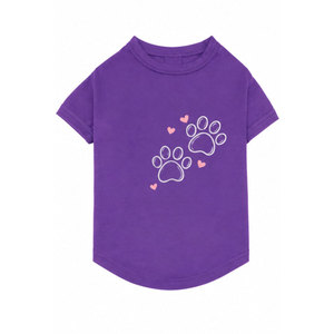 T-shirt violet pour animaux de compagnie, imprimé cœur avec patte de chat, vêtements unisexes pour chiens et chats adultes - Product Image 2