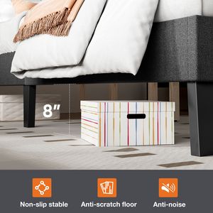 Struttura del letto con plateau imbottita in lino grigio scuro a grandezza naturale con doghe in legno massiccio da 800 libbre supporta testiera di montaggio facile senza rumore - Product Image 3