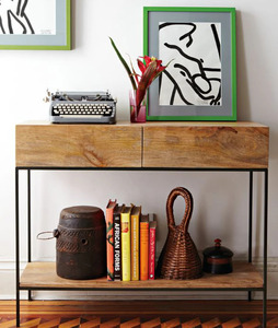 Minimalist Solid Wood Console Table with 2 Drawers and <b>Open</b> Shelf Living Room Cabinet Modern Storage Furniture - Product Image 4