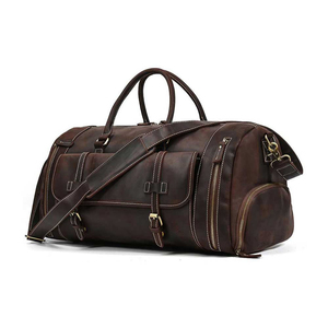 Bolsa de Viaje de Fin de Semana de Cuero Verde con Panel Marrón y Correa Ajustable, Bolsa de Viaje Unisex con Cierre de Cremallera - Product Image 6