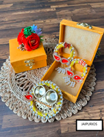 Magnifique plateau indien multicolore de 4 pouces en MDF pour Roli Kumkum, avec impression découpée, idéal pour Shubh Labh, de Jaipur