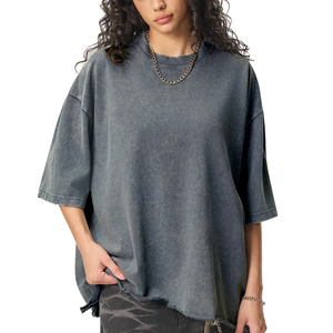 Women's Vintage Casual Oversize Heavyweight Cotton Tees 100% Knitted Eco-friendly Custom Logo Printed Acid Wash Effect Loose - Product Image 6