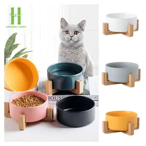 HNH Cat Alimentação e Beber Tigelas Suporte de madeira maciça com Bamboo Bowl Perfeito Raised Pet Alimentador para Gatos e Cães Pequenos