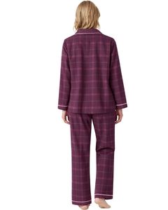 Ensemble de pyjama pour femme en coton doux, à carreaux violets, à manches longues, boutonné, vêtements de nuit, ensemble de vêtements de détente en deux pièces - Product Image 2