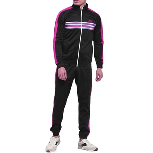 Latest Design Men's Zipper Sweatshirt Hoodie With Stripped Track Pants Sports Tracksuit Set With Your Own Logo - Product Image 1