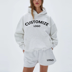 Women's Baggy Oversized Cotton Tracksuits 2 Piece <b>Set</b> Gym Fitness Short <b>Sets</b> Customize Hoodie and Shorts <b>Set</b> for Women - Product Image 6