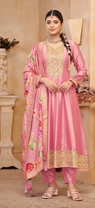 ชุดอานาร์กาลีผ้าไหมโดลาปักลายด้วยด้ายไหมแบบกึ่งสำเร็จรูปทรงมิดิทันสมัยสำหรับงานปาร์ตี้ งานแต่งงาน และงานดิวาลี - Product Image 3