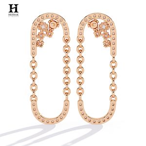 <b>Safety</b> <b>Pin</b> Diamond <b>Earrings</b> Pave Moissanite Link Chain Paperclip Drop Dangle <b>Earrings</b> Fine Jewelry For Women - Product Image 4