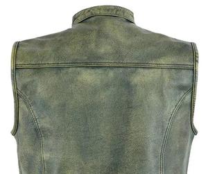 Chaleco de Motociclista Verde Desgastado de Primera Calidad al por Mayor para Hombre, Chaleco de Cuero Vintage sin Mangas Estilo Motociclista - Product Image 2
